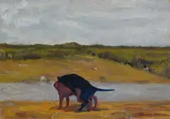 Tom Ellis, Two Dogs, Norfolk, 2009, Öl auf Spanholzplatte