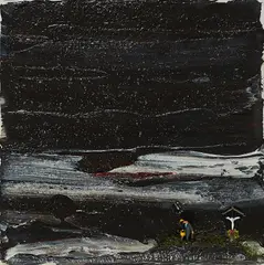 Tim Ernst, "Der Kuß", 2009, Öl, Kunstgras und Miniaturen auf Leinwand