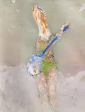 "Lapine Univers mit Gittare" by Valérie Favre, 2009/2010, Öl auf Papier, sold Oct 2019