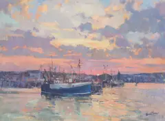 Ronald Togneri, POINT OF SUNSET, CAMPBELTOWN HARBOUR, oil on canvasboard
