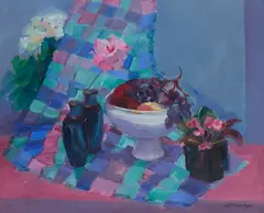 Margaret Ballantyne, STILL LIFE WITH PEEK-A-BOO PLANT, oil on canvas