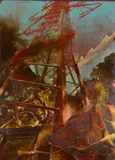 Hugh Buchanan, BATTLE FOR THE PYLON, oil on board