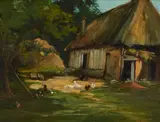 Robert Noble, CHICKENS IN A FARMYARD, oil on canvas