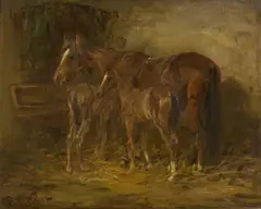Robert Alexander, MARE AND TWO FOALS, oil on canvas laid to board