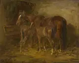 Robert Alexander, MARE AND TWO FOALS, oil on canvas laid to board