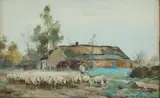 MINDING HIS FLOCK by Adriaan Groenewegen, watercolour, offered Jun 2026