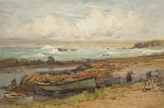 Robert Weir Allan, UNLOADING THE CATCH, oil on canvas