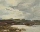 Robert Buchan Nisbet, TAKING FLIGHT OVER LOCH DERCULICH, oil on canvas laid to board