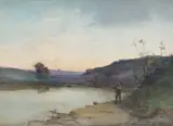 Thomas Marjoribanks Hay, ON THE TWEED ABOVE BERWICK WITH NORHAM CASTLE IN THE DISTANCE, watercolour