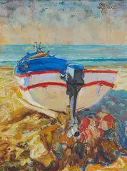 Geoffrey Squire, ALGARVE FISHING BOAT, oil on board