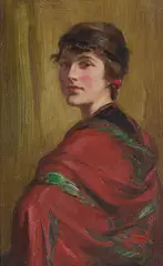 Robert Hope, THE RED CLOAK, oil on canvasboard
