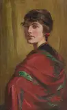 Robert Hope, THE RED CLOAK, oil on canvasboard