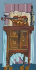 Richard Norman, VIOLIN ON SIDEBOARD, gouache and ink
