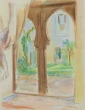 Alexander Graham Munro, THREE VIEWS OF MOROCCO; COURTYARD MARRAKECH, MARKET SCENE TETOUAN & MARKET SCENE FEZ, mixed media (3)