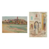 Alexander Graham Munro, TWO VIEWS OF RABAT; MARKET SCENE, RABAT & VIEW OF RABAT, watercolour, pen and ink (2)