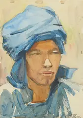 Eleanor Moore, HEAD STUDY IN BLUE, mixed media