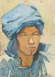 Eleanor Moore, HEAD STUDY IN BLUE, mixed media