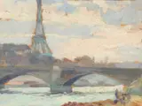 Lucien Vogt, LA TOUR EIFFEL ET LE PONT D'IÉNA VU DU QUAI DEBILLY, Oil on board