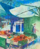 Ann Oram, FRUIT STALL, VERONA, watercolour and pen