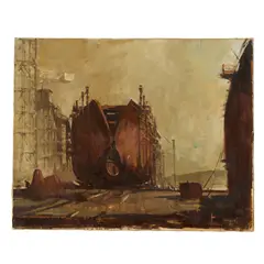 Ernest Hood, SHIP BUILDING ON THE CLYDE, oil on canvas
