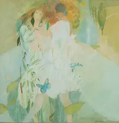 Brenda Lenaghan, DAPHNE AND APOLLO, mixed media on paper