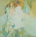Brenda Lenaghan, DAPHNE AND APOLLO, mixed media on paper