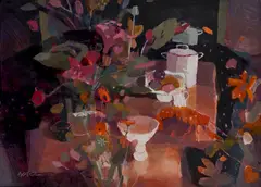 Hazel Nagl, RED STILL LIFE, mixed media