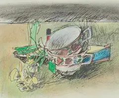 John G. Boyd, TEACUPS, Pastel and pen