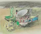John G. Boyd, TEACUPS, Pastel and pen