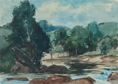 James McIntosh Patrick, WEST WATER NEAR EDZELL CASTLE, watercolour and pencil