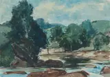 James McIntosh Patrick, WEST WATER NEAR EDZELL CASTLE, watercolour and pencil
