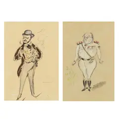 Oliver Messel, TWO WORKS: 'COSTUME DESIGN OF A GENTLEMEN IN UNIFORM' AND 'HENRI TROCHARD IN MY THREE ANGELS', mixed media (2)