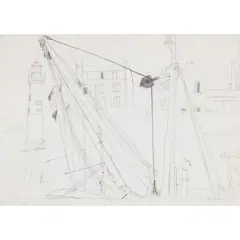 Elizabeth Blackadder, THREE DRAWINGS; HONFLEUR, DOËLAN & SEATED FIGURE, pencil and coloured pencil on paper