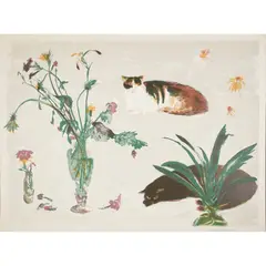 Elizabeth Blackadder, CATS AND FLOWERS, ALLAN 10, Lithograph printed in colours, 1979-80