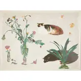Elizabeth Blackadder, CATS AND FLOWERS, ALLAN 10, Lithograph printed in colours, 1979-80