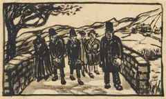 Bet Low, FIGURES ON A BRIDGE, pen and ink and wash