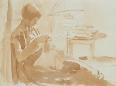 Randolph Schwabe, BIRDIE SEWING, Ink and wash