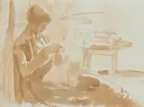 Randolph Schwabe, BIRDIE SEWING, Ink and wash