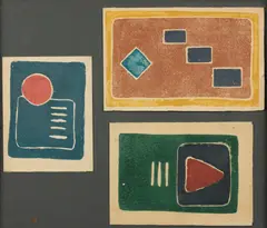 Denis Mitchell, THREE CHRISTMAS CARDS, woodcuts on paper, mounted together (3)
