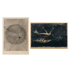 John Wells, TWO PRINTS; UNTITLED AND BIRD, The first etching, initialled and dated 1969 in crayon in the margin lower right, the second linocut
