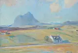 William Mervyn Glass, ASSYNT COTTAGES, SUILVEN IN THE DISTANCE, oil on board
