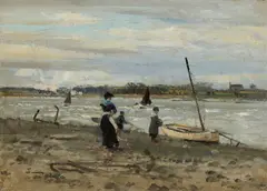 William Page Atkinson Wells, CHILDREN AT THE WATER'S EDGE, oil on canvas