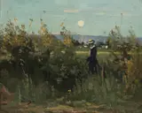 William Page Atkinson Wells, FIGURE AMONGST THE HEDGEROW, DUSK, oil on canvas