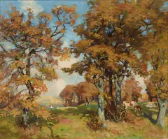 Harry Spence, WOODED LANDSCAPE - AUTUMN, oil on canvas
