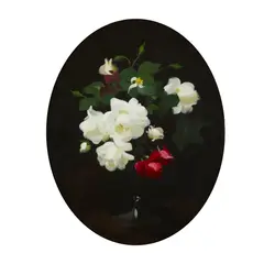 Stuart Park, STILL LIFE OF RED AND YELLOW ROSES, oil on canvas, oval