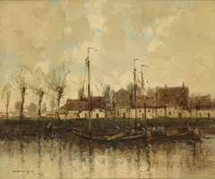 William Alfred Gibson, A BUSY DUTCH CANAL SCENE, oil on canvas