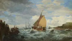 Samuel Bough, BARGE LEAVING HARBOUR, oil on canvas