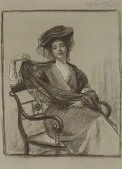 Alexander Mann, MISS EVA WARD HOLDING HER SHAWL, charcoal