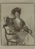 Alexander Mann, MISS EVA WARD HOLDING HER SHAWL, charcoal