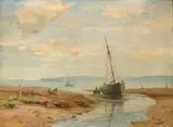 William Miller Frazer, UNLOADING THE CATCH, oil on canvas